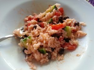 rice and beans mess with homegrown tomatoes