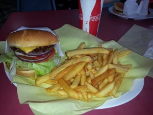 burger with fries